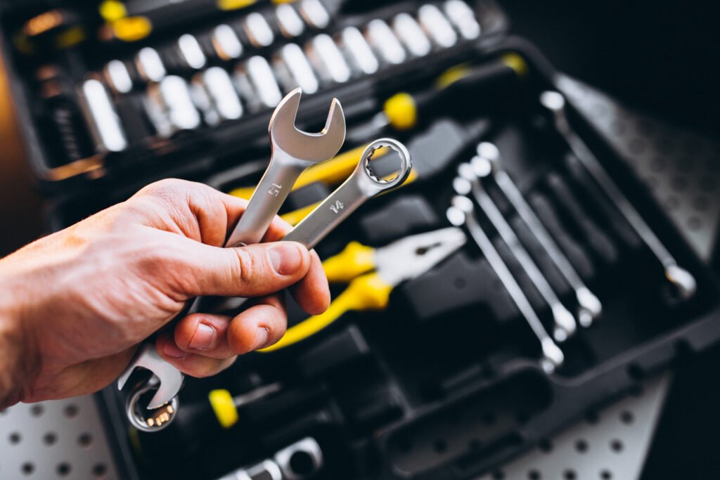 set of tools in a tool kit isolated