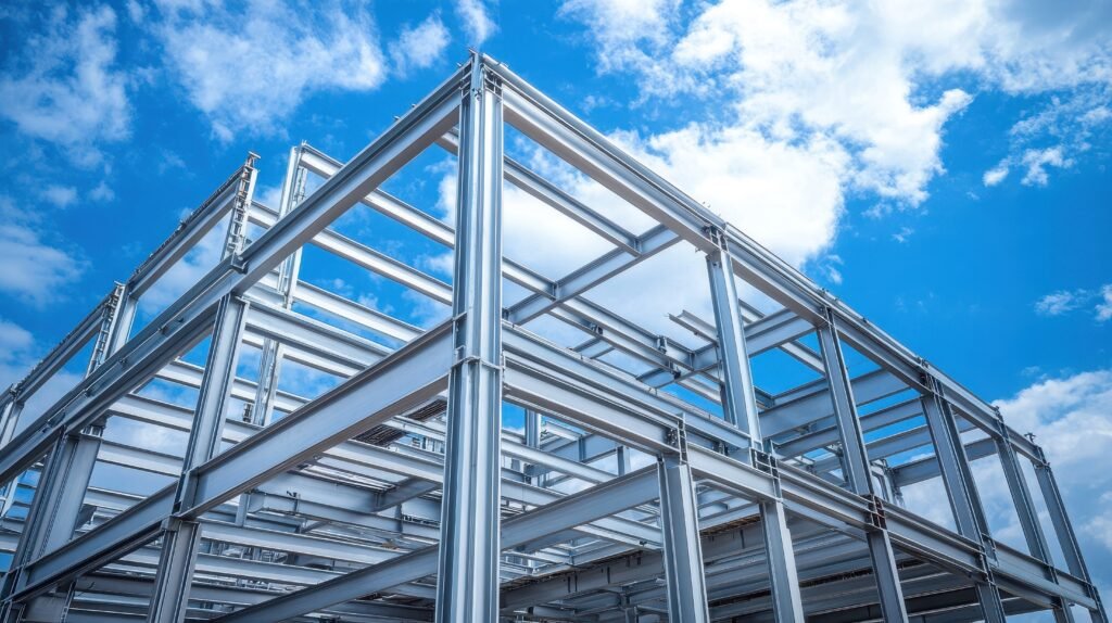 steel structure against a blue sky: construction and modern architecture